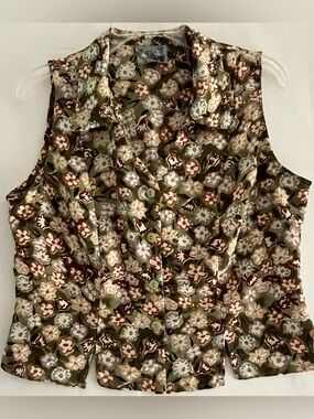 Cottagecore Sage Green Floral Button Up Vest Top